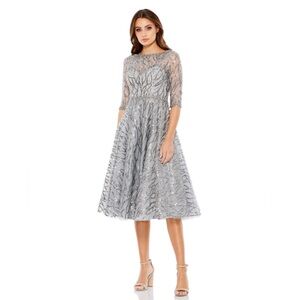 $598 Mac Duggal 20252 ‎ Embellished A-Line Midi Dress Platinum Size 8 NWT